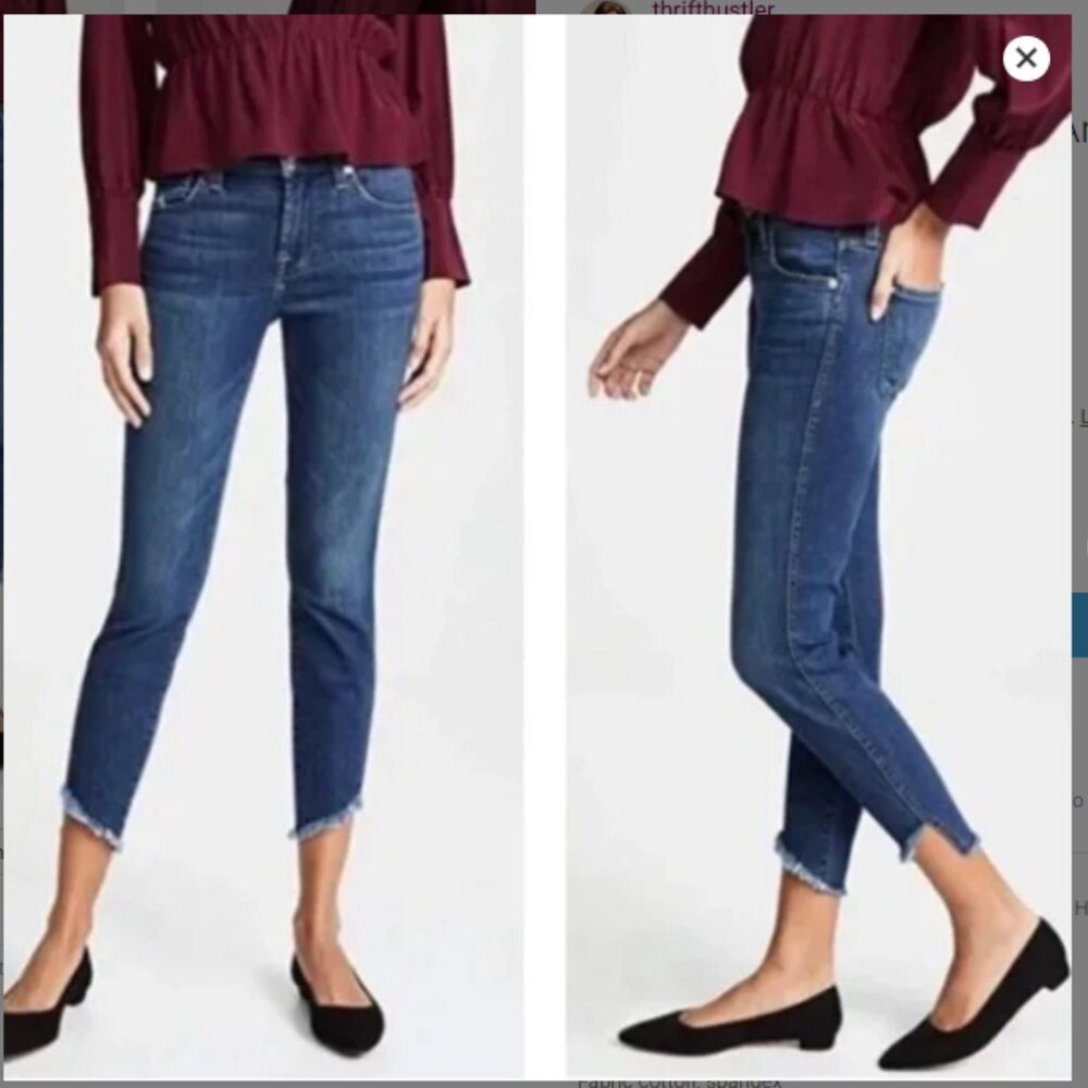 7 For All Mankind Ankle Skinny Frayed Angled Hem Jeans (947)
